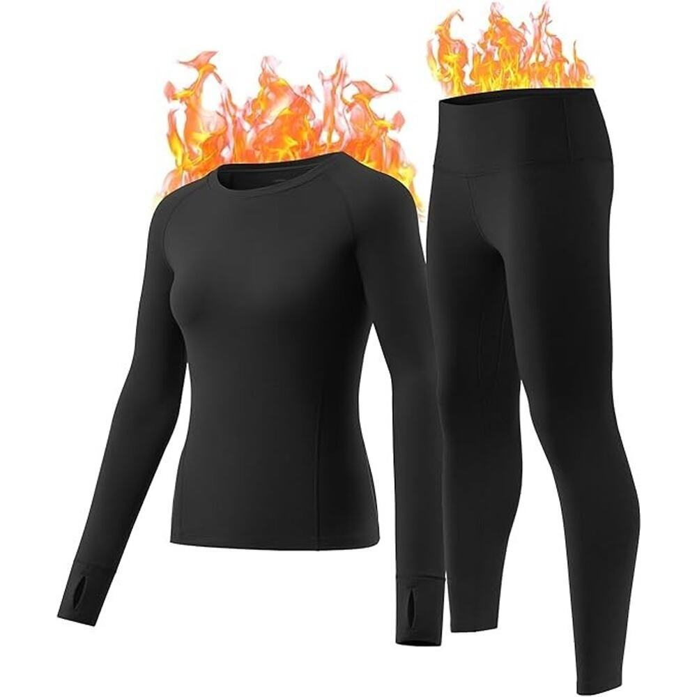 Women's Ultra Soft Fleece Lined Thermal Top & Bottom Base Layer Underwear Set